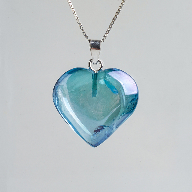 Aqua Aura Drilled Heart Pendants