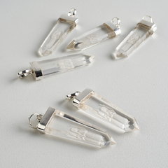 Clear Quartz Point With Engraved Angel With Open Wings Pendants - buy online