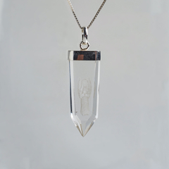 Clear Quartz Point With Engraved Angel With Open Wings Pendants