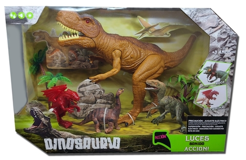 Set De 4 Dinosaurios Con T Rex Ruge Y Dragon Que Camina