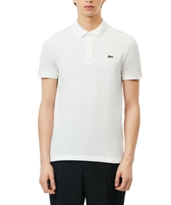 Polo Lacoste Slim Fit Piquet Branca para homens, destacando o logo da marca no peito.