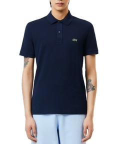 Polo Lacoste Slim Fit Piquet marinho, estilo masculino, com o icônico logo verde da marca no peito.