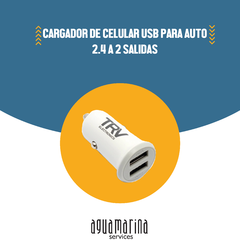 CARGADOR DE CELULAR USB PARA AUTO 2.4 A 2 SALIDAS TRV
