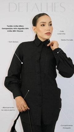 Camisa alongada com bolsos - Autêntica - (Preto) - comprar online