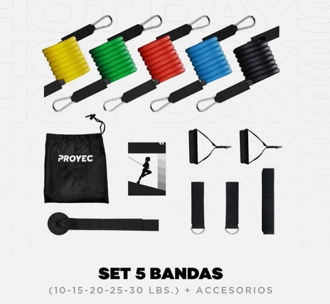 Set de 5 bandas elasticas + accesorios Proyec