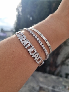 Pulseira Gratidão em prata e zircônias