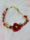 Headband Aramada Flores e Cristais Vermelho