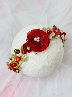 Headband Aramada Flores e Cristais Vermelho - comprar online