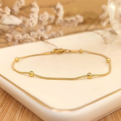 Pulsera Cola de Ratón 1mm con Bolitas 3mm Dorado