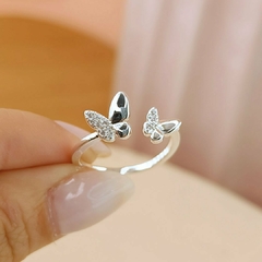 Anillo Doble Mariposa Con Piedritas / Liso