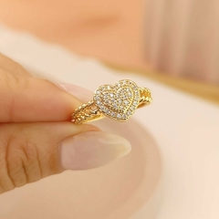 Anillo dorado Corazón Con Piedritas