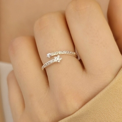 Anillo Motivo Estrellita + Florcita Con Brillo