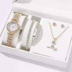 CONJUNTO RELOJ + ACCESORIOS - DORADO CON STRASS PLATEADO