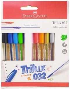 KIT CANETA ESFEROGRÁFICA TRILUX COLORS - FABER-CASTELL - Papelaria Te Vira Linda