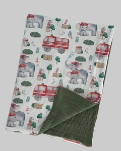 Manta doble algodón elefante bombero y Waffle verde - comprar online