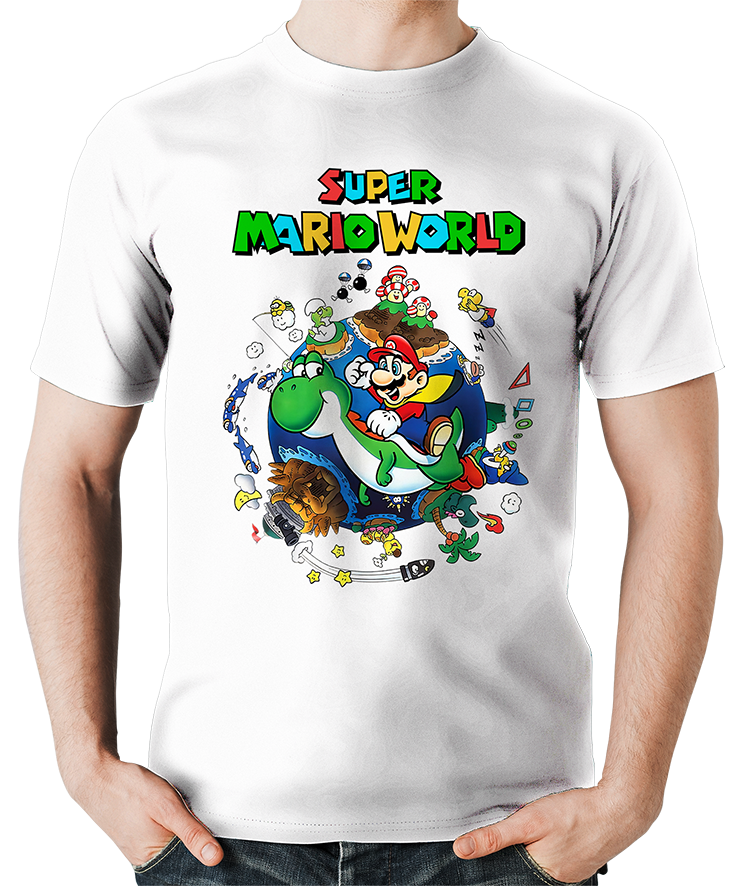 Camiseta Masculina Jogo Super Mario World Estampa Hd Md04