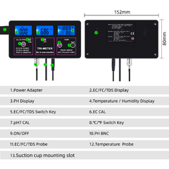 MEDIDOR DE AGUA FIJO *** MULTIPLES PARAMETROS*** - 3 EN 1 - PH / EC / TEMP CF. Enchufe 220v con bateria en internet