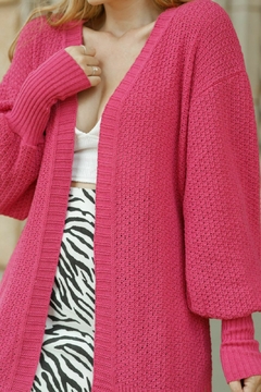 Casaco Tricot Alongado Cardigan Manga Bufante - Modamor tricot