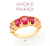 Anel folheado a ouro 18 k com pedras de zircônias rosa