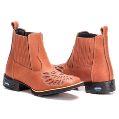 Bota Botina Feminina Cano Curto Laser Bordado - Django Boots - Botas Country em Couro com Frete Grátis para todo o Brasil 