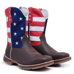 Bota Botina Texana em Couro Bordado USA Estrelado Sola Jump Bico Quadrado - comprar online