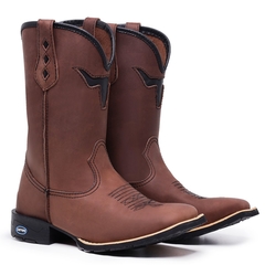 Bota Texana Cano Longo Cara de Boi Bico Quadrado Sola Borracha - comprar online