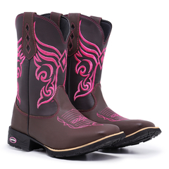 Bota Botina Texana em Couro Bordado Asa Rosa Sola de Borracha - comprar online