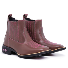 Bota Botina Feminina Em Couro Pecuária Cavalgadas Country Texana Bico Quadrado Cano Curto Couro - comprar online