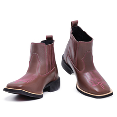 Bota Botina Feminina Em Couro Pecuária Cavalgadas Country Texana Bico Quadrado Cano Curto Couro - Django Boots - Botas Country em Couro com Frete Grátis para todo o Brasil 