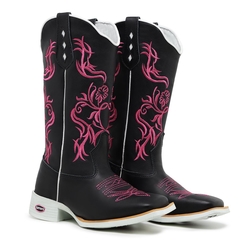 Bota Feminina Texana Em Couro Legítimo Bordado Tribal Rosa - comprar online