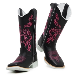 Bota Feminina Texana Em Couro Legítimo Bordado Tribal Rosa - Django Boots - Botas Country em Couro com Frete Grátis para todo o Brasil 