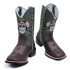 Bota Botina Texana em Couro Bordado Django Sola Borracha Bico Quadrado - Django Boots - Botas Country em Couro com Frete Grátis para todo o Brasil 