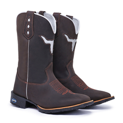 Bota Country Texana Couro Legítimo Bordado Cara de Boi Bico Quadrado - comprar online