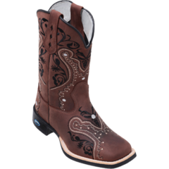 Bota Texana Feminina Couro Bordada Flores Negras Nescau - comprar online