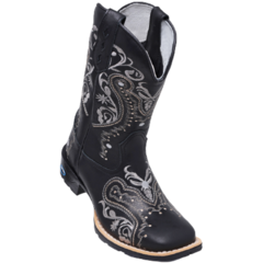 Bota Texana Feminina Couro Bordada Flores Negras Preta - Django Boots - Botas Country em Couro com Frete Grátis para todo o Brasil 