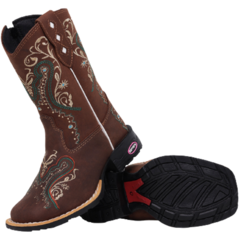 Bota Texana Infantil Menina Couro Legítimo Bordado Ramos Coloridos - Django Boots - Botas Country em Couro com Frete Grátis para todo o Brasil 