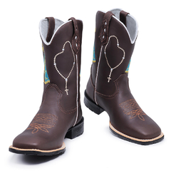 Bota Botina Texana em Couro Bordado Nossa Senhora Forma Bico Quadrado - Django Boots - Botas Country em Couro com Frete Grátis para todo o Brasil 