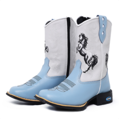 Bota Texana Infantil Unissex Couro Bordado Cavalos - Django Boots - Botas Country em Couro com Frete Grátis para todo o Brasil 