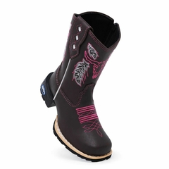 Bota Texana Infantil Em Couro Legítimo Bordado Boi Flores Com Zíper Sola Borracha Bico Quadrado - Django Boots - Botas Country em Couro com Frete Grátis para todo o Brasil 