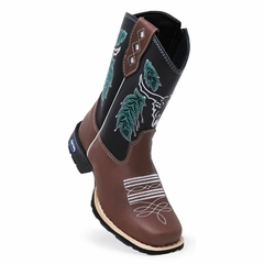 Bota Texana Infantil Em Couro Legítimo Bordado Boi Flores Com Zíper Sola Borracha Bico Quadrado - Django Boots - Botas Country em Couro com Frete Grátis para todo o Brasil 