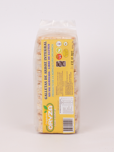 GALLETAS DE ARROZ ORGANICAS SIN SAL 70GR ORYZA