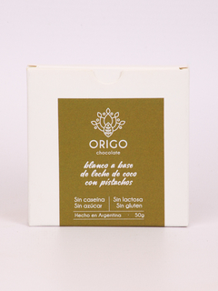 CHOCOLATE BLANCO LECHE COCO PISTACHO 50GR ORIGO