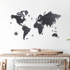 Wood Wall Art - Mapa Mundi [ con División Politica - Negro ]