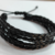 pulseira de couro sintético trançado preta e marrom fininha mútiplas feche regulável