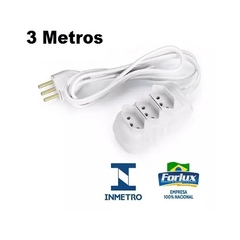 Extensão Elétrica Branca Tripolar 3 Tomadas 3 Metros Bivolt 10A - Forlux