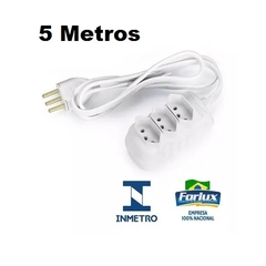 Extensão Elétrica Branca Tripolar 3 Tomadas 5 Metros Bivolt 10A - Forlux