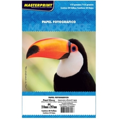 Papel Fotográfico 115g A4 Glossy Branco Brilhante Masterprint com 50 Folhas