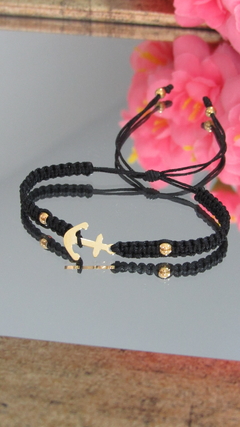 Pulsera ancla pequeña lisa en negro