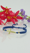 Pulsera cruz piedras en azul mate