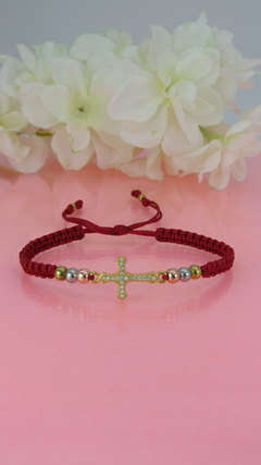 Pulsera cruz piedras en rojo - comprar online